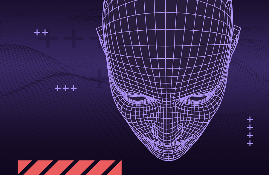 An image of a head with in an outline style on a dark purple background.